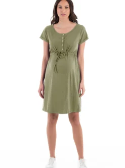 Maternity & Nursing Drawstring Dress in Blue, Black or Khaki
