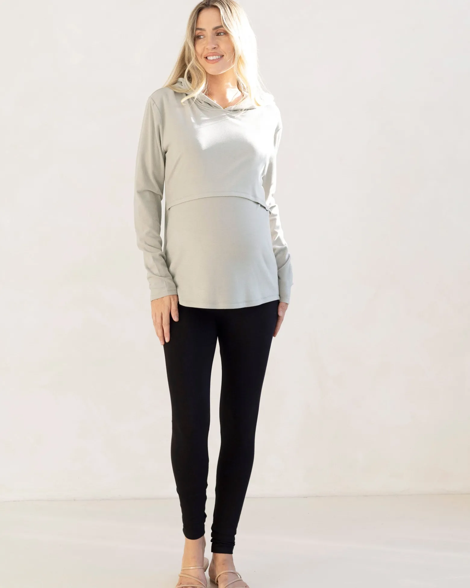 Maternity & Nursing Hoodie Breastfeeding Jumper - Sea Mist