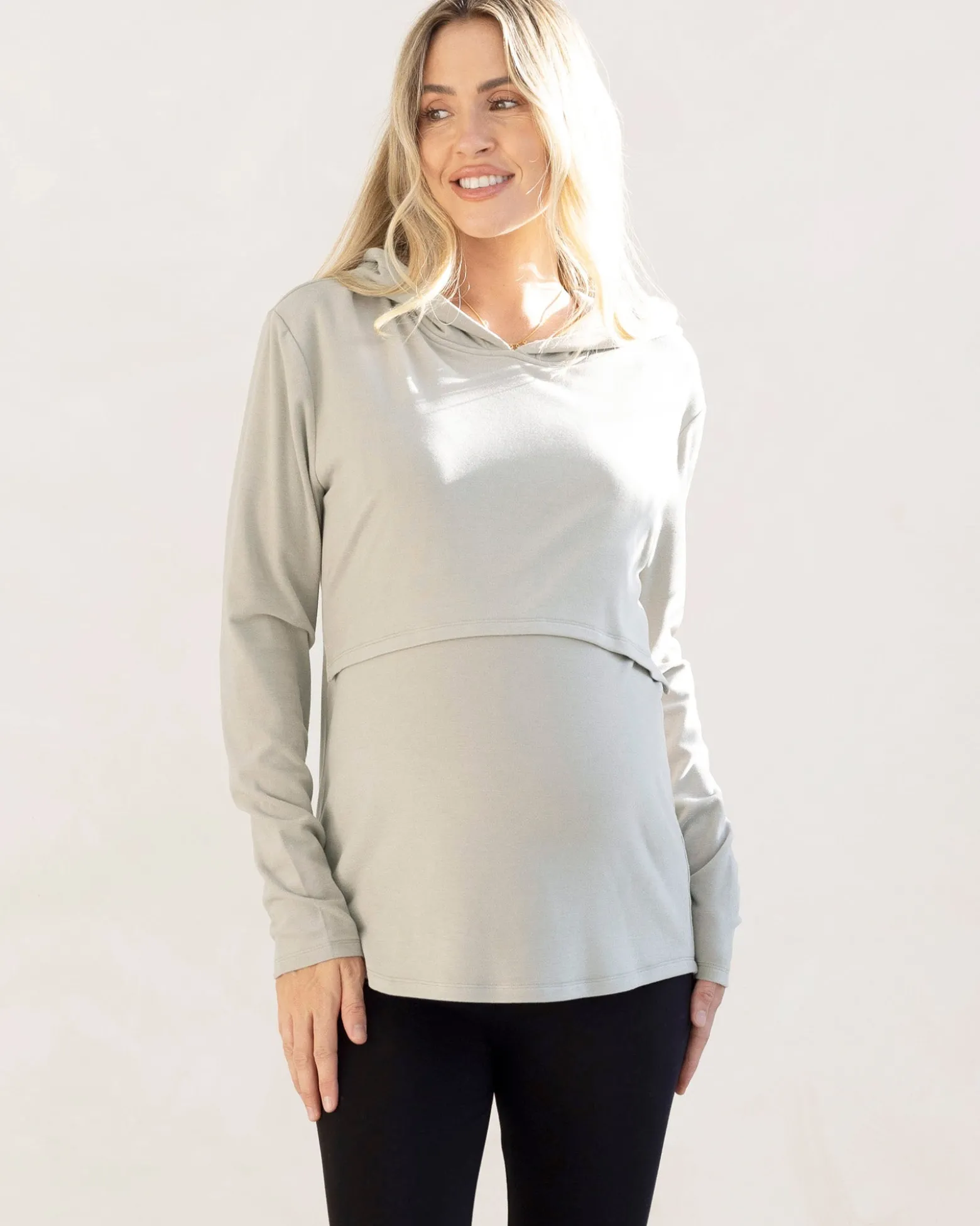 Maternity & Nursing Hoodie Breastfeeding Jumper - Sea Mist