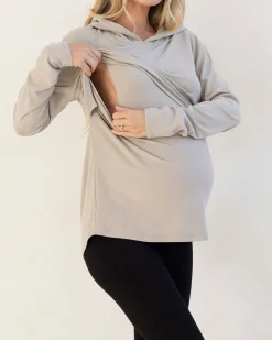 Maternity & Nursing Hoodie Breastfeeding Jumper - Sea Mist