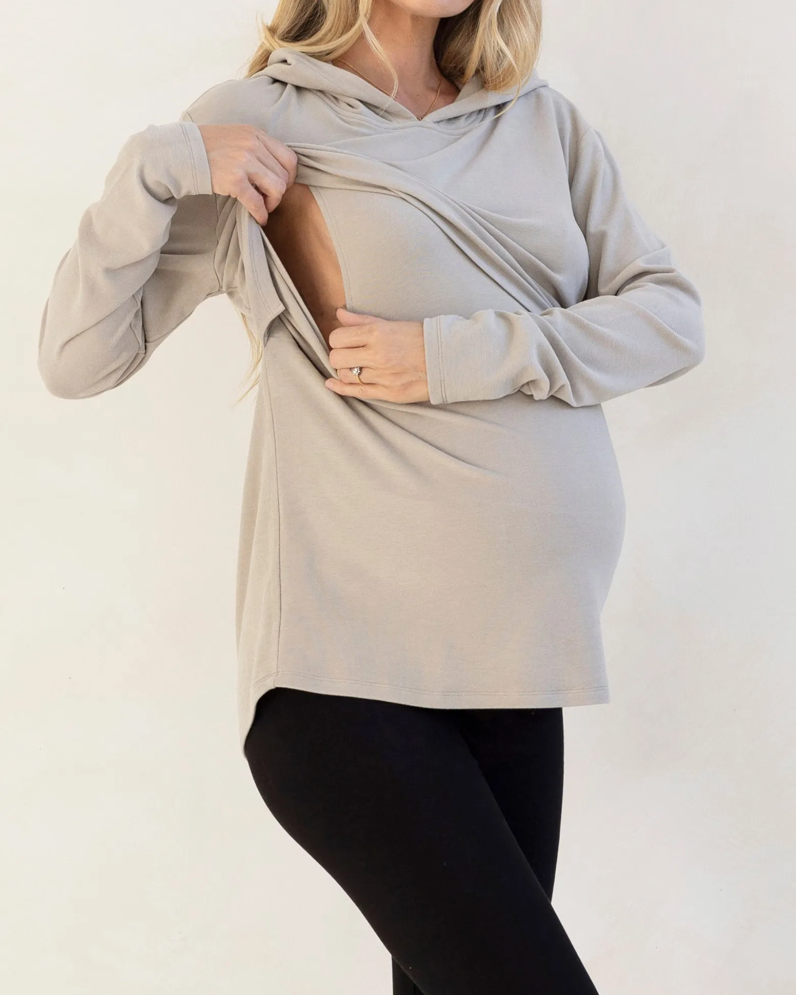 Maternity & Nursing Hoodie Breastfeeding Jumper - Sea Mist