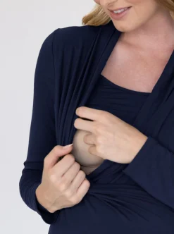 Maternity V-Neck Crossover Bamboo Long Sleeve Top in Navy
