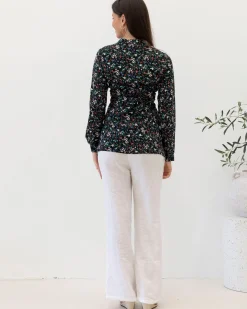 Maternity Zipper Front Work Top - Wild Flowers