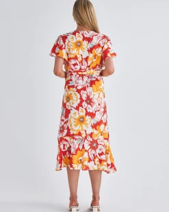 Molly Maternity Wrap Midi Dress In Red Flora