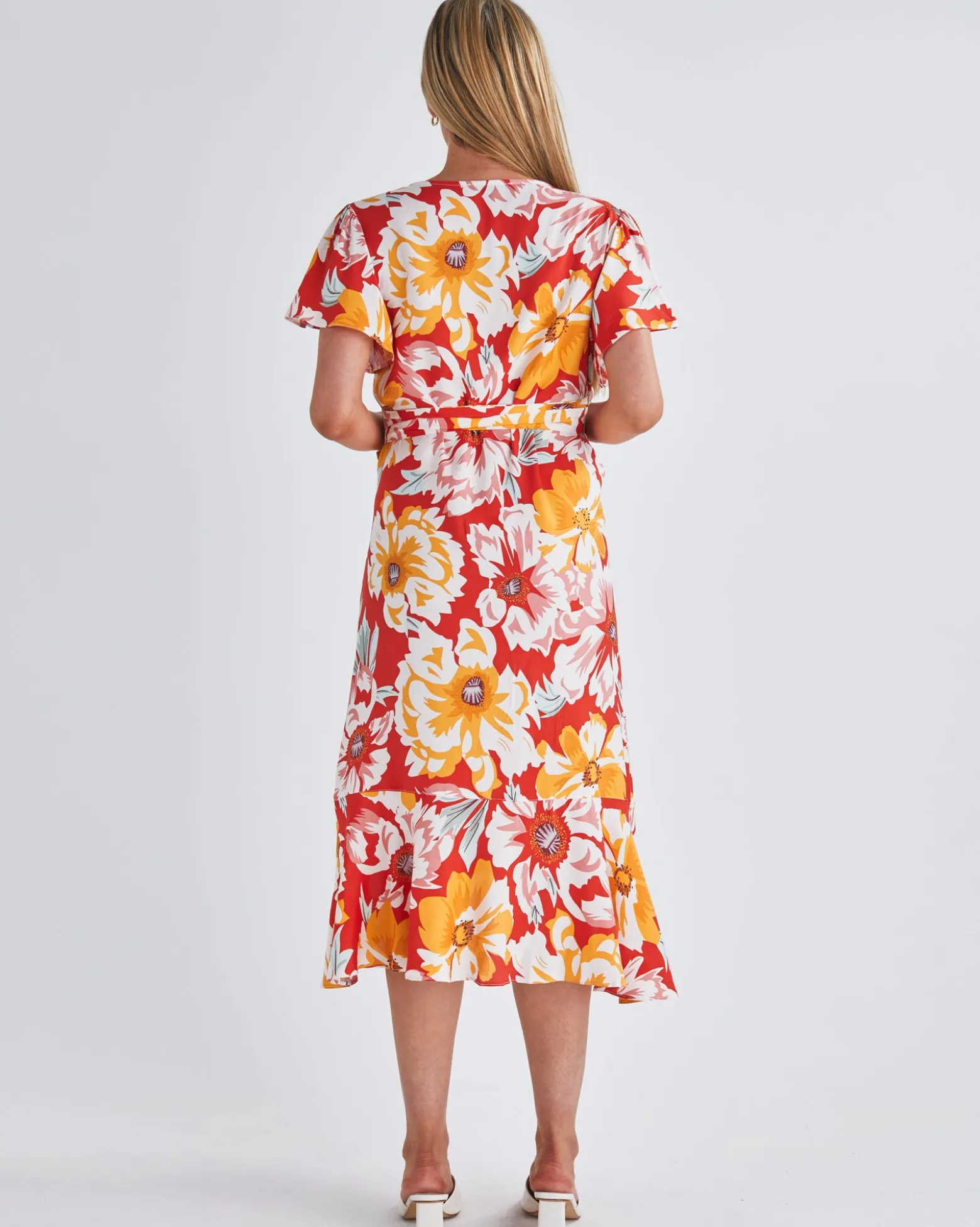 Molly Maternity Wrap Midi Dress In Red Flora