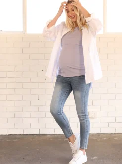 Over the Bump Skinny Maternity Denim Jeans Washed Blue