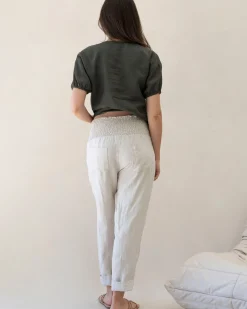 Pamela Tapered Linen Maternity Pants in Sand