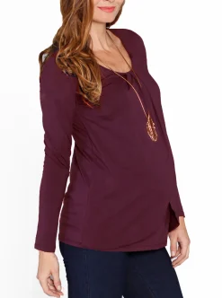 Petal Front Long Sleeve Nursing Top - Deep Plum