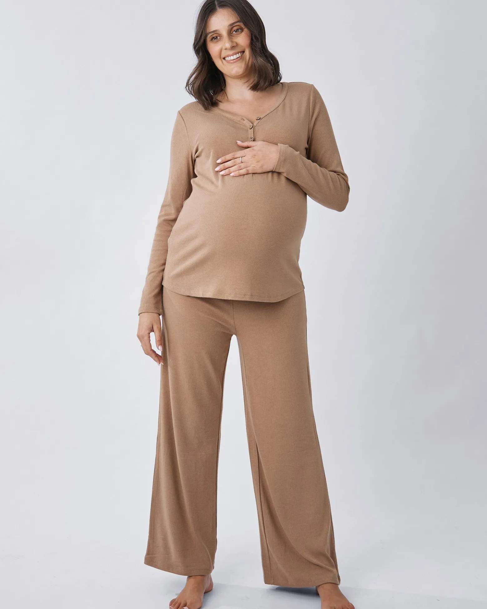 3-Piece Isabelle Maternity Sleepwear PJ set-Taupe