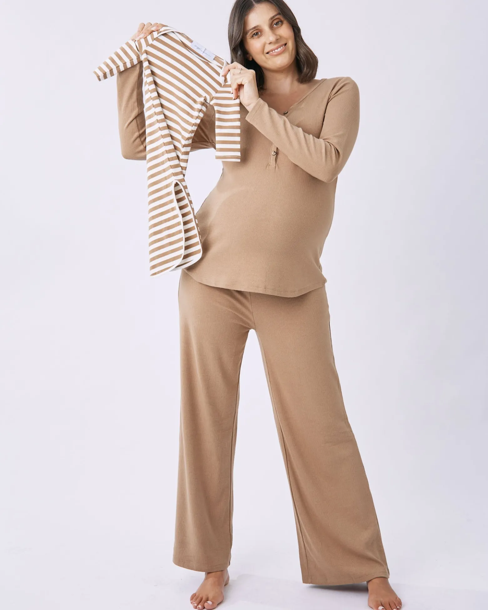 3-Piece Isabelle Maternity Sleepwear PJ set-Taupe