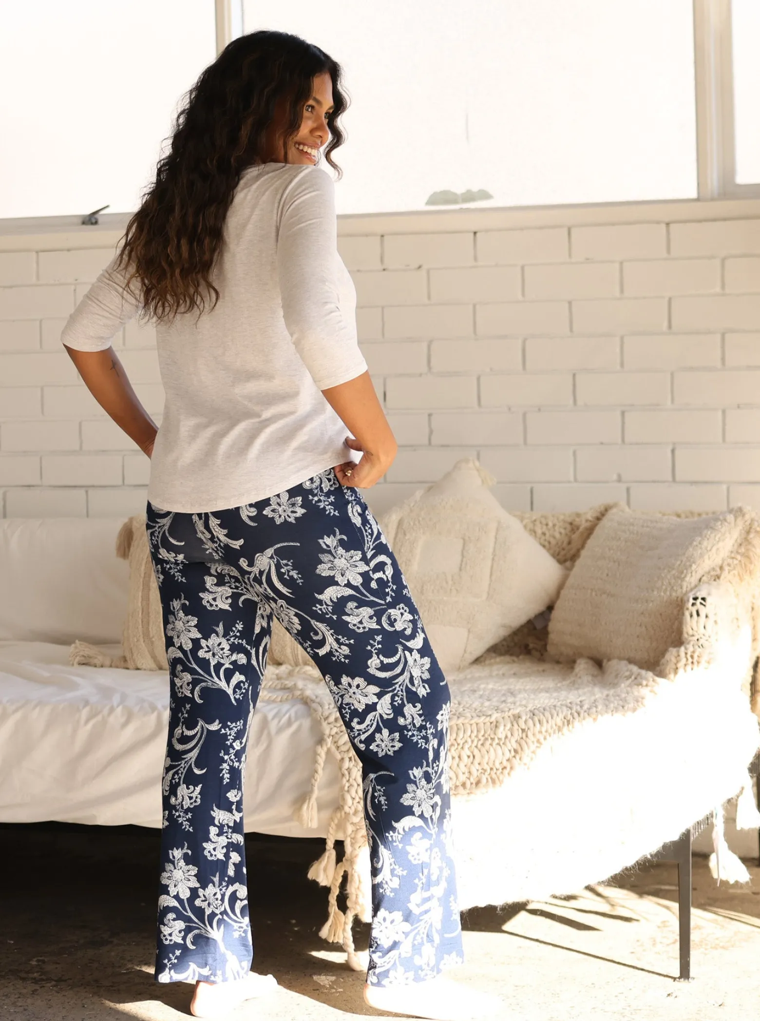4-Piece Maternity Loungewear Set- Grey/Parsley Print