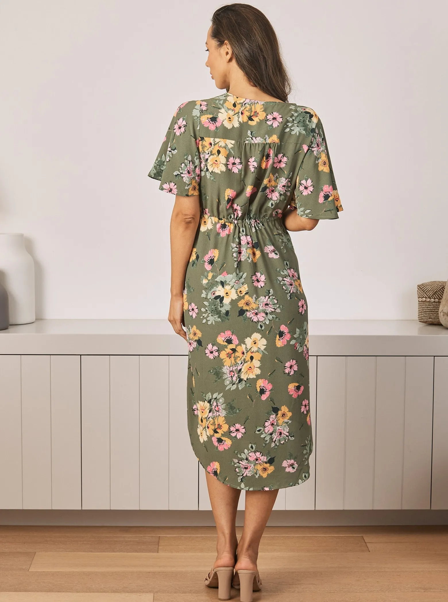 Renee Maternity Dress in Green Flora