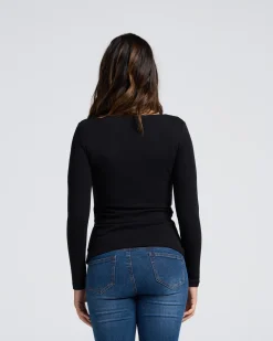Rib Essential Long Sleeve Maternity Top in Black