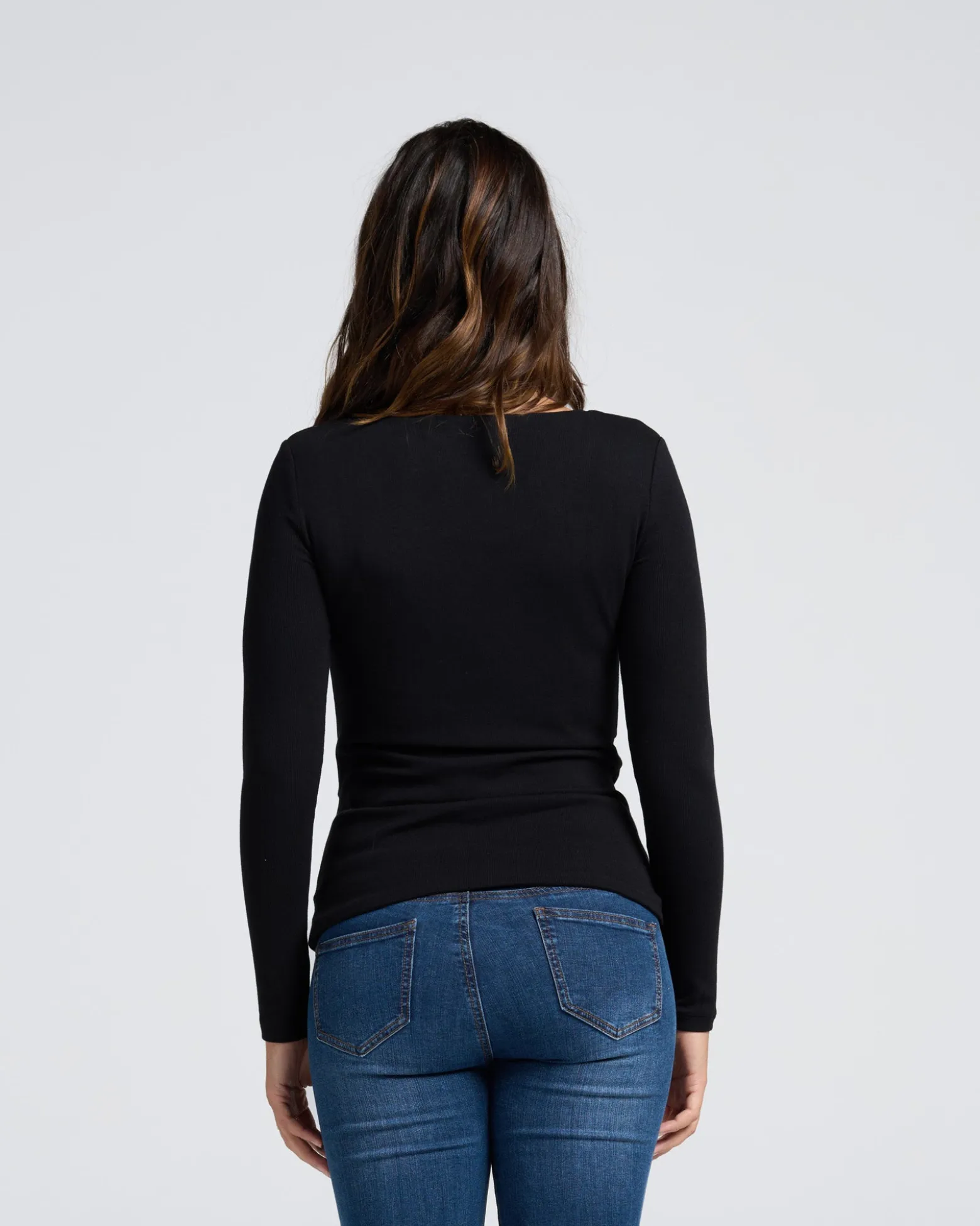 Rib Essential Long Sleeve Maternity Top in Black