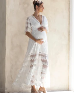 Roxy Lace Baby Shower Dress - White