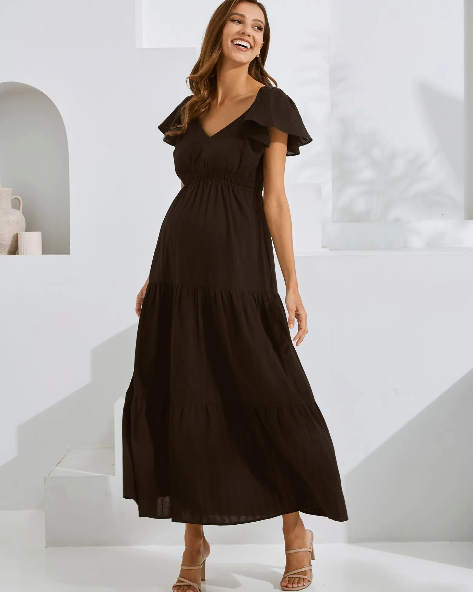 Serena Maternity Cotton Dress in Black