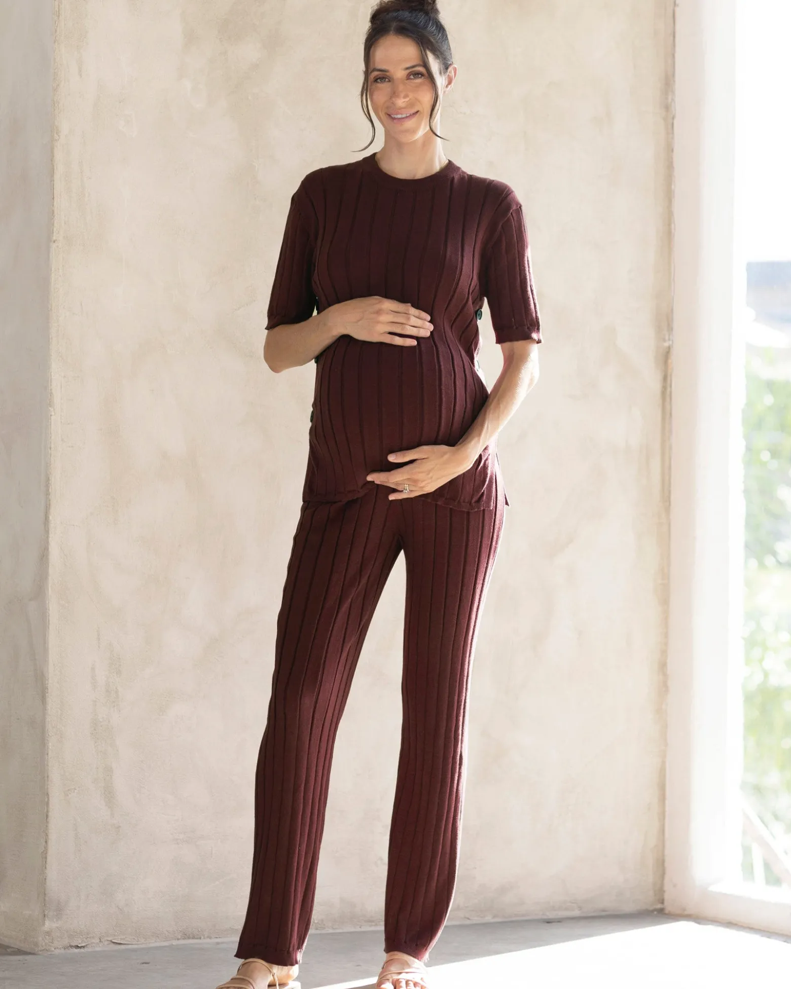 Sherry Wide Rib Maternity Lounge Pant in Chocolate Truffle