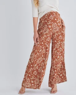 Stacie Wide Leg Maternity Ruffled Pants in Parsley Print