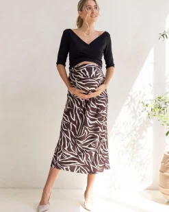 Suzie Maternity Cross Over Off Shoulder Top in Black