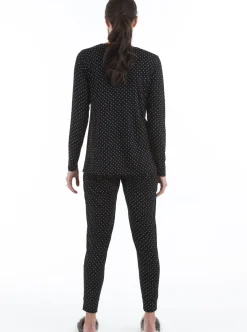 V-Neck Top and Pants Loungewear/Pajama Set - Black Polka Dot