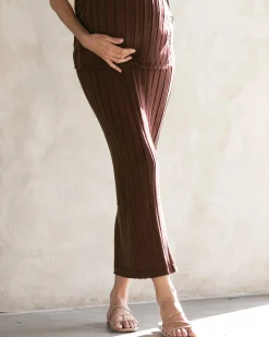 Zélie Wide Rib Maternity Midi Skirt in Chocolate