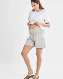 Zola Maternity Linen Shorts In Sand